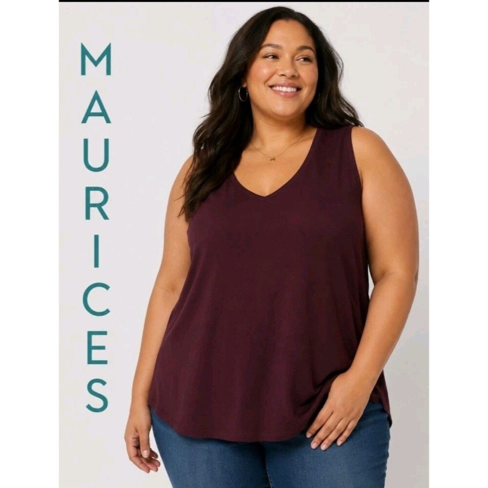NWT MAURICES Womens 3 22/24 Dark Purple Solid Basic Minimalist V-Neck Tank Top